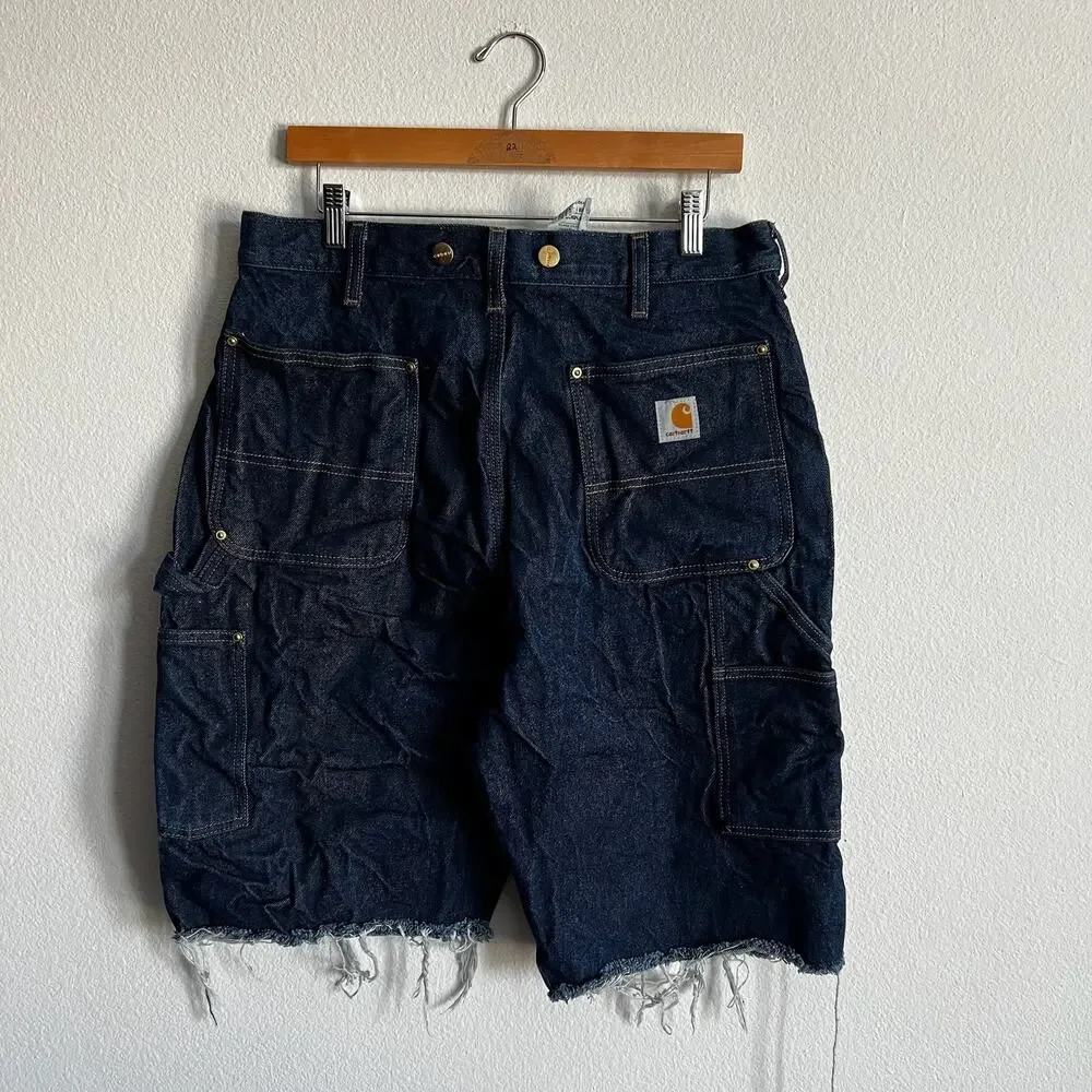 Carhartt denim blue jean double knee work wear carpenter shorts